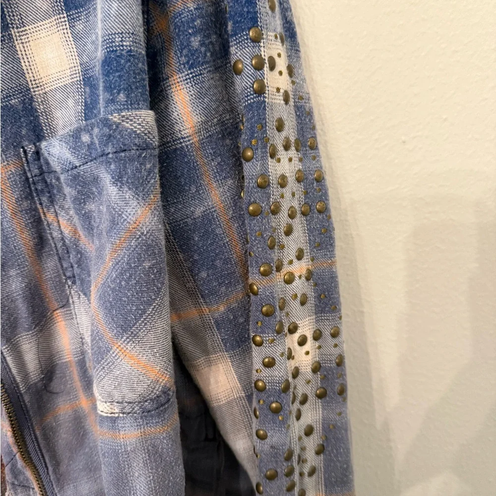 Free People Blue Plaid Jacket with Studded Sleeves - Picture 3 of 5